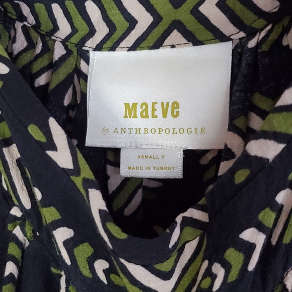 Maeve Catania Puff Sleeve Blouse Black Green XSmall Anthropologie - Picture 5 of 7